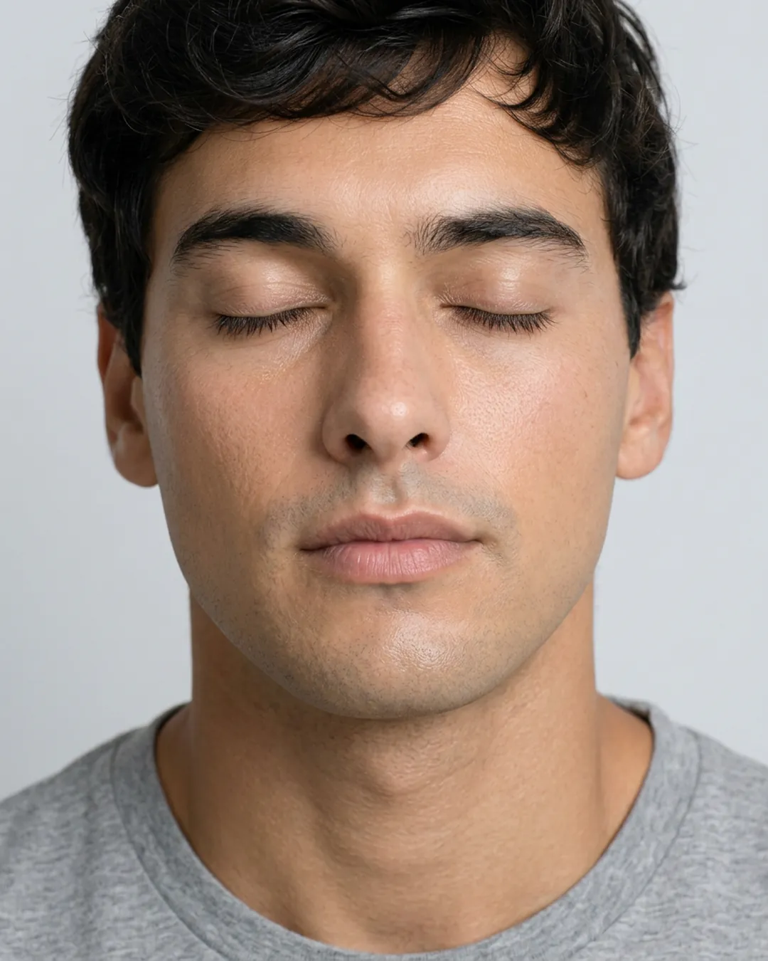 Hombre con el rostro en calma, sin ardor ni tirantez, aftershave sin alcohol — Uomo col viso disteso, senza bruciore, aftershave senza alcool